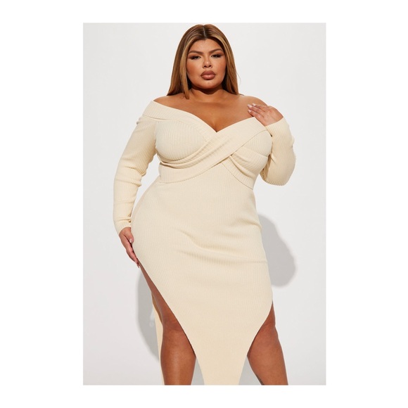 Cream off the shoulders long sleeve dress - Picture 4 of 8
